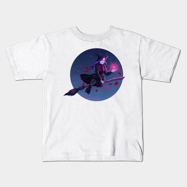 Purple Witch in the Nightsky Kids T-Shirt by Molly11